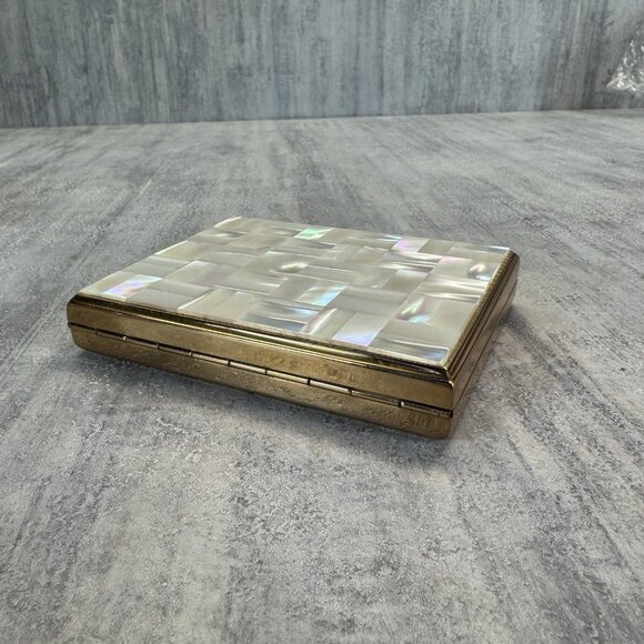 1950’s Evening Bag REME Switzerland Mother Of Pearl Gold Tone Makeup Compact - Picture 3 of 13